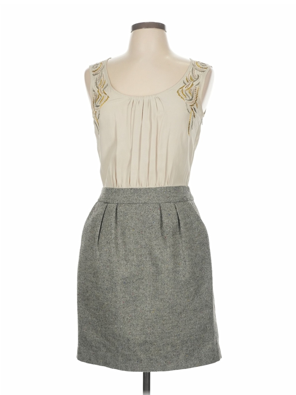 Anthropologie Tabitha Silk Bodice with Wool Skirt Embellished Mini Dress Sz 8